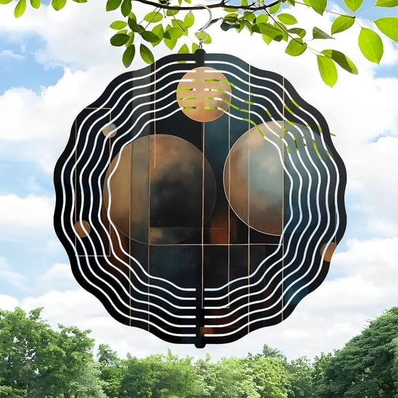 3D Metal Hanging Wind Spinner - Sun Design with Concentric Waves for Yard & Garden Decor - Vibrant Colors & Eye-Catching Patterns