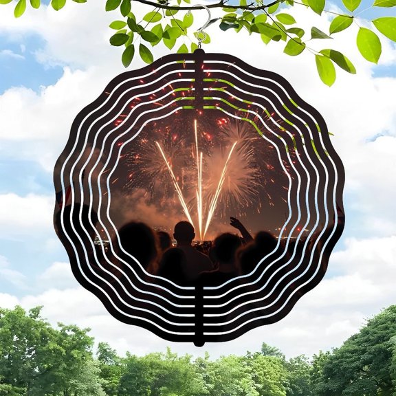 3D Metal Hanging Wind Spinner with Concentric Wave Patterns - Vibrant Garden Decor for Yard Perfect for Fireworks Display and Outdoor Ambiance