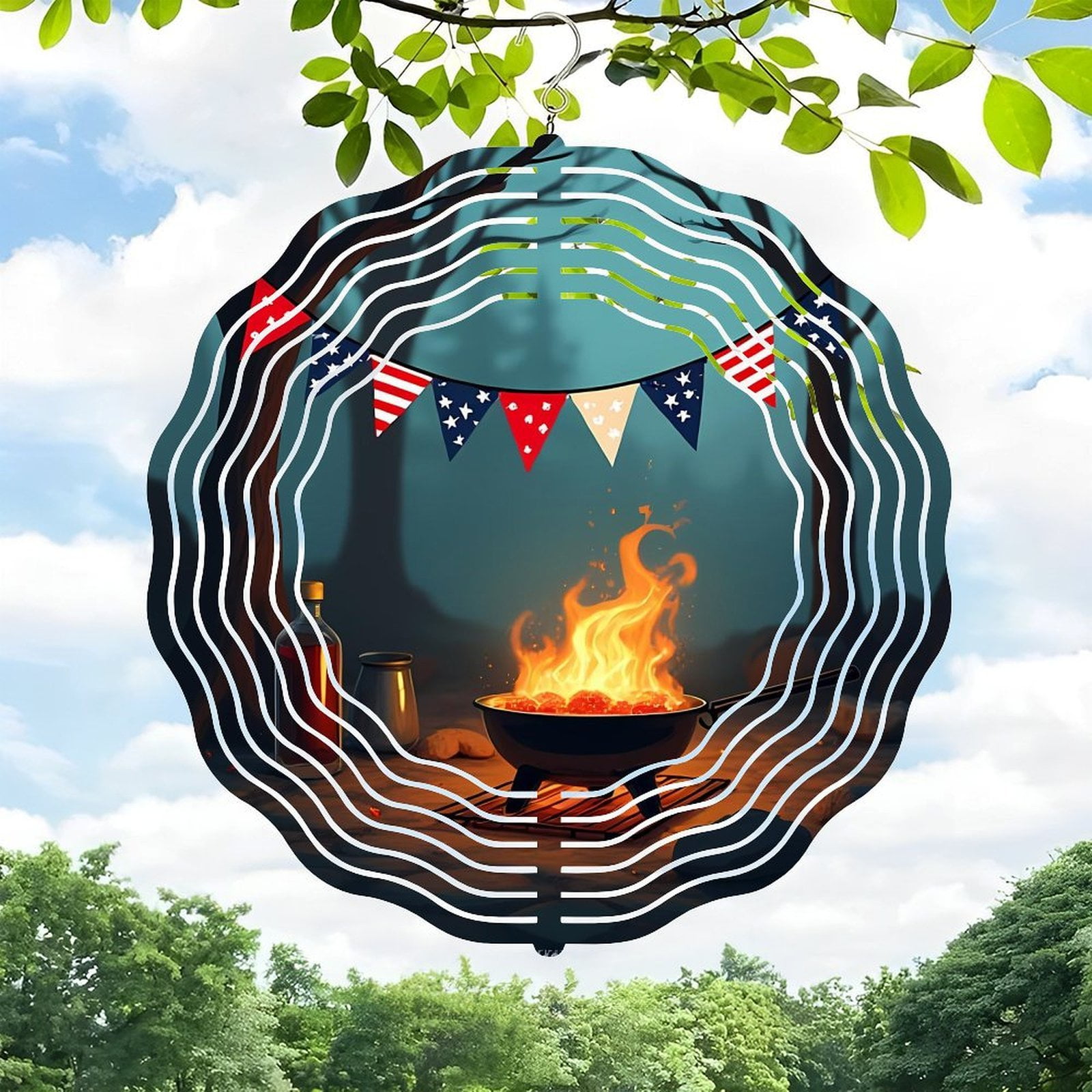 3D Metal Hanging Wind Spinner with Flame Design - Colorful Triangular ...