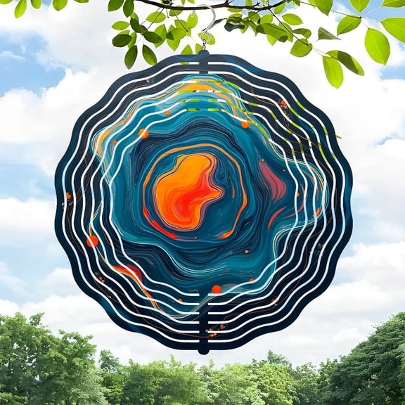 3D Metal Hanging Wind Spinners - Abstract Concentric Design for Yard & Garden Decor Colorful Whirlwind Pattern Perfect Wind Chimes for Outdoor Spaces