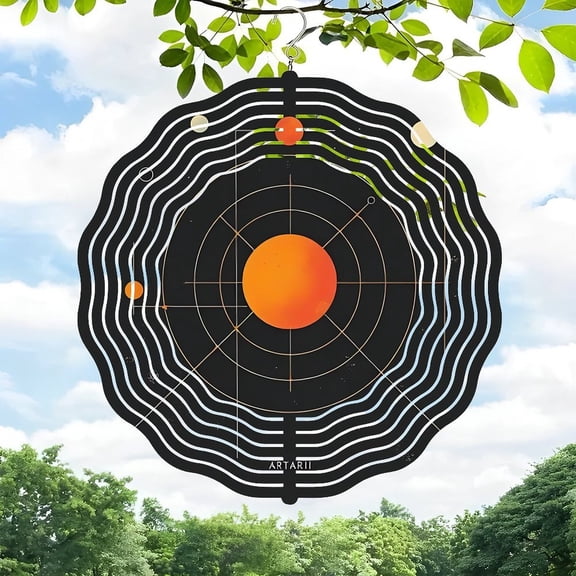 3D Metal Hanging Wind Spinners - Artistic Solar System Design with Concentric Circles Colorful Planets Perfect for Yard and Garden Decor