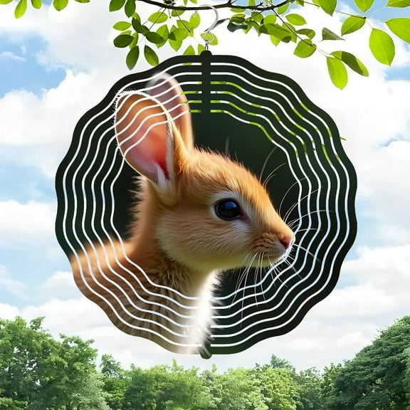 3D Metal Hanging Wind Spinners - Artistic Spider Web Design with Rabbit Motif for Yard & Garden Decor - Unique Outdoor Art