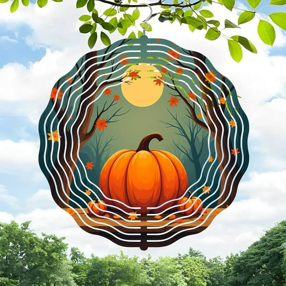 3D Metal Hanging Wind Spinners - Autumn Pumpkin Design with Spiral & Vibrant Leaves for Yard and Garden Decor