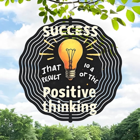 3D Metal Hanging Wind Spinners - Circular Light Bulb Design with Concentric Circles ' SUCCESS ' & ' POSITIVE ' - Perfect for Yard & Garden Decor