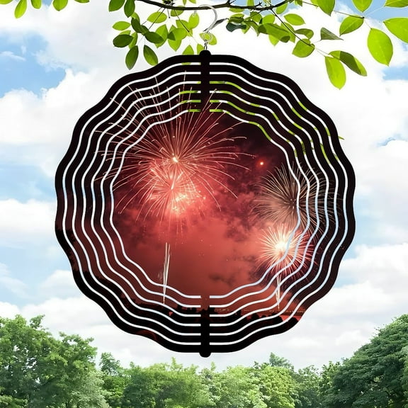 3D Metal Hanging Wind Spinners - Circular Sound Wave Pattern Design for Yard & Garden Decor Colorful Fireworks Effect Perfect for Outdoor Spaces