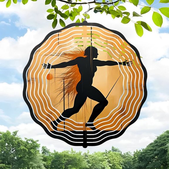 3D Metal Hanging Wind Spinners - Dynamic Human Design with Concentric Circles for Yard & Garden Decor Nature-Inspired Motion Art