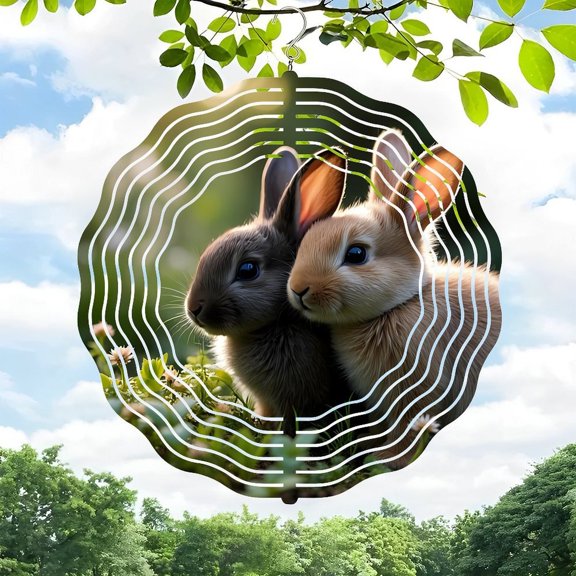 3D Metal Hanging Wind Spinners - Dynamic Sound Wave Design for Tranquil Yard & Garden Decor Greenery & Blue Sky Aesthetic