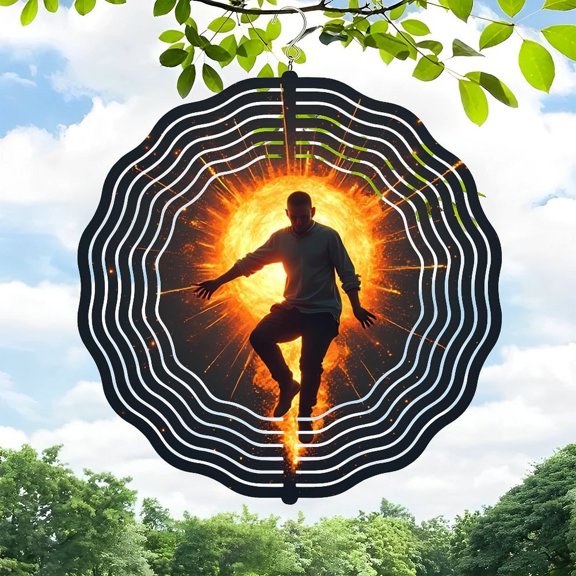 3D Metal Hanging Wind Spinners - Dynamic Spiral Design with Radiant Sun Patterns for Yard & Garden Decor