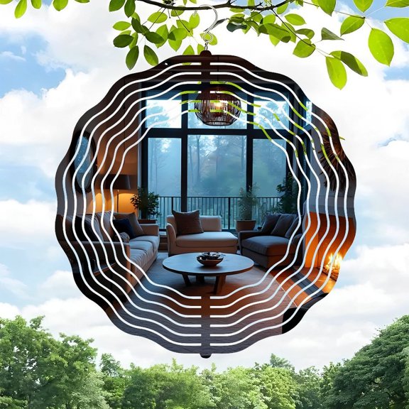 3D Metal Hanging Wind Spinners - Elegant Circular Wave Design for Yard & Garden Decor Captivating Motion & Colorful Display