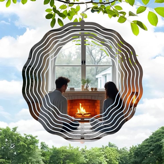 3D Metal Hanging Wind Spinners - Elegant Circular Wave Design for Yard & Garden Decor Captivating Motion & Colorful Display