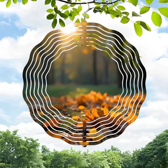 3D Metal Hanging Wind Spinners - Elegant Concentric Circle Design for Yard & Garden Decor Beautiful Autumn-Inspired Wind Chimes