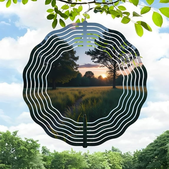 3D Metal Hanging Wind Spinners - Elegant Garden Wind Chimes with Serene Landscape Design for Yard Decor - Perfect for Outdoor Serenity and Relaxation