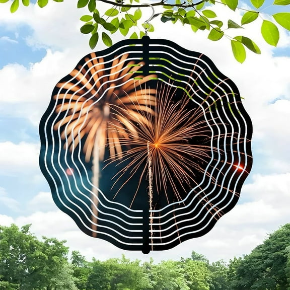 3D Metal Hanging Wind Spinners - Elegant Spider Web Design with Concentric Lines & Vibrant Fireworks - Perfect for Yard & Garden Decor