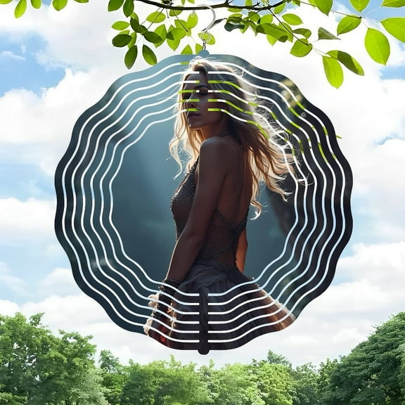 3D Metal Hanging Wind Spinners - Elegant Wave Pattern Design with Leaf Accents for Yard & Garden Decor