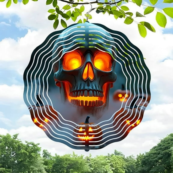 3D Metal Hanging Wind Spinners - Intricate Design with Eerie Glow Perfect for Halloween Yard Decor Unique Patterns and Depth for Garden Display