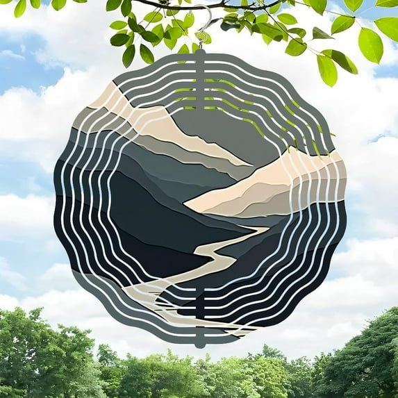 3D Metal Hanging Wind Spinners - Mountain Range Pattern Design for Yard & Garden - Beautiful Wind Chimes for Outdoor Decor
