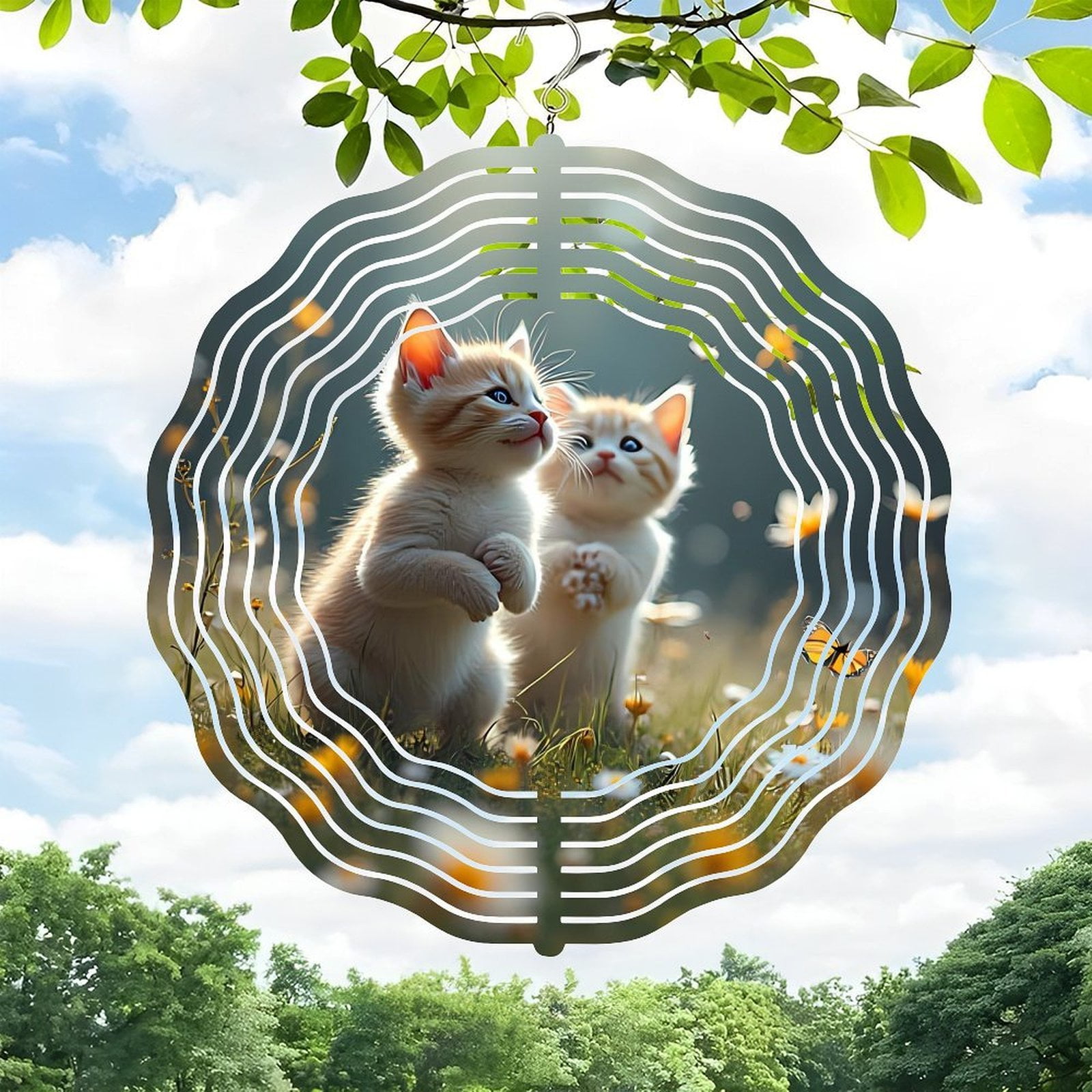 3D Metal Hanging Wind Spinners - Sound Wave Pattern Design for Yard ...