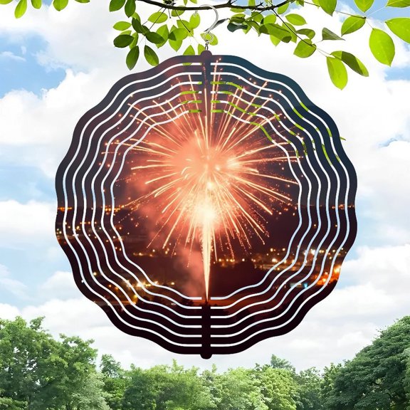 3D Metal Hanging Wind Spinners - Spider Web Design with Concentric Rings & Fireworks Burst - Perfect for Yard & Garden Decor