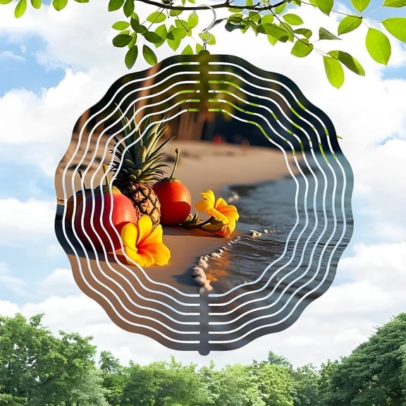 3D Metal Hanging Wind Spinners - Tropical Fruit & Floral Design Wind Chimes for Yard & Garden Decor Vibrant Pineapple Pattern Perfect for Outdoor Serenity