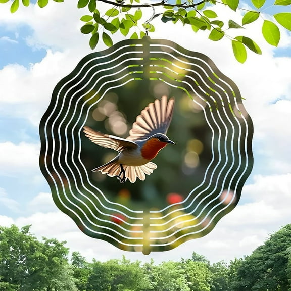 3D Metal Hanging Wind Spinners - Vibrant Bird in Design with Circular Sound Wave Patterns for Yard and Garden Decor