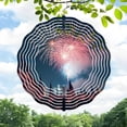 thumbnail image 1 of 3D Metal Hanging Wind Spinners - Vibrant Cityscape with Colorful Fireworks & Green Leaves Design for Yard and Garden Decor, 1 of 6