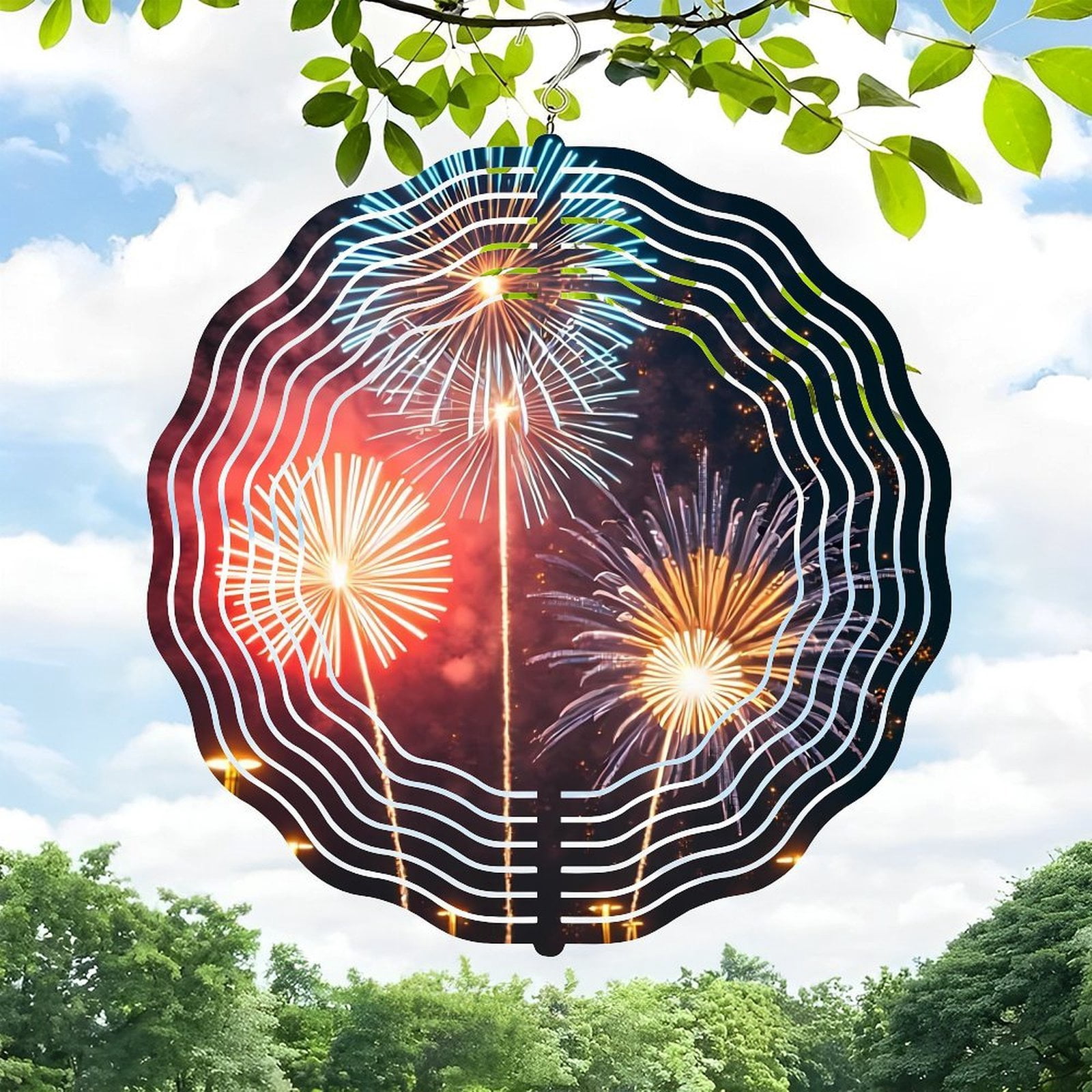 3D Metal Hanging Wind Spinners - Vibrant Fireworks Design Wind Chimes ...
