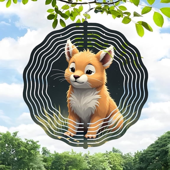 3D Metal Hanging Wind Spinners - Vibrant Fox Design with Concentric Sound Wave Patterns for Yard & Garden Decor