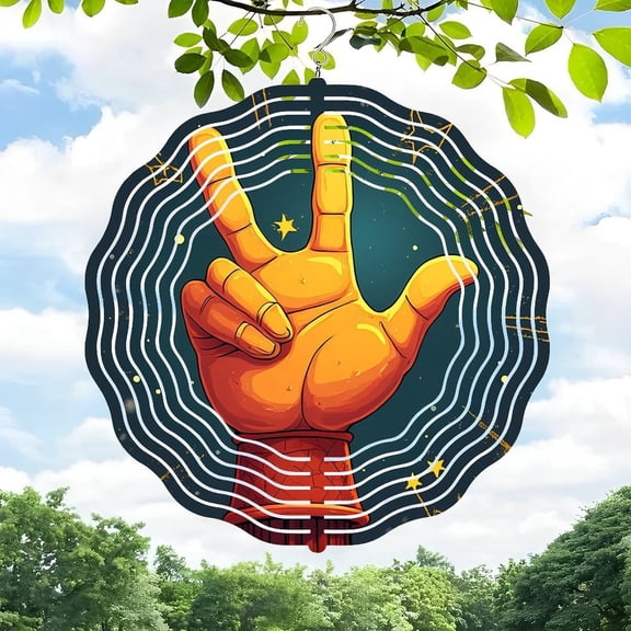 3D Metal Hanging Wind Spinners - Vibrant Peace Sign Design with Sound Wave Patterns for Yard & Garden Decor