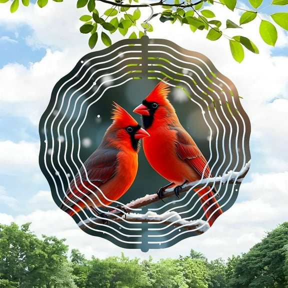 3D Metal Hanging Wind Spinners - Vibrant Red Bird Design with Circular Motion Pattern for Yard & Garden Decor