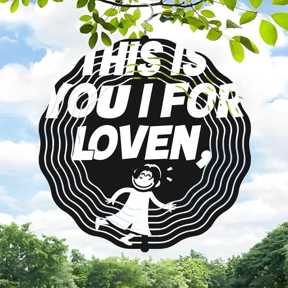 3D Metal Hanging Wind Spinners - Wave Pattern Design with Concentric Lines Cartoon Monkey & Green Leaves for Yard and Garden Decor