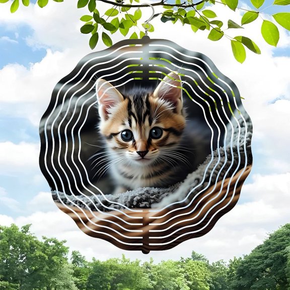 3D Metal Hanging Wind Spinners - Whimsical Sound Wave Design for Yard & Garden Decor Beautifully Crafted with Striped Patterns and Nature-Inspired Elements