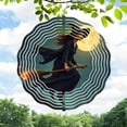 thumbnail image 1 of 3D Metal Hanging Wind Spinners - Whimsical Witch Design with Sound Wave Patterns for Enchanting Yard & Garden Decor, 1 of 6