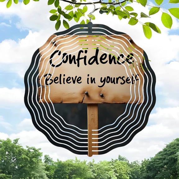 3D Metal Hanging Wind Spinners for Yard & Garden - Dynamic Concentric Circular Patterns Weathered Wood Sign Design Perfect Outdoor Decor