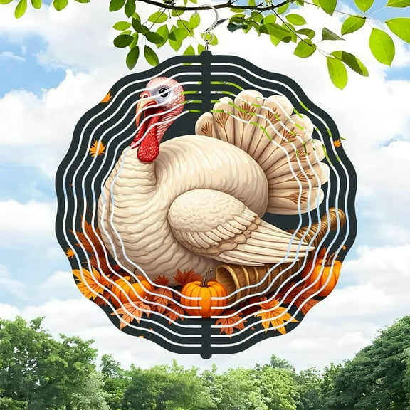 3D Metal Hanging Wind Spinners for Yard & Garden - Intricate Autumn Leaf & Pumpkin Design Perfect for Thanksgiving Decor