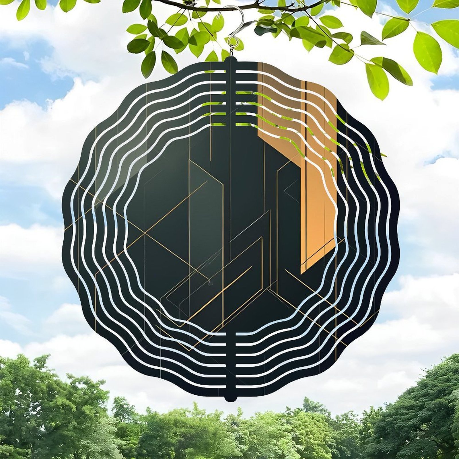 Geometric Wind Pattern 3D Metal Hanging Wind Spinners with Concentric Wave Patterns - Modern ...