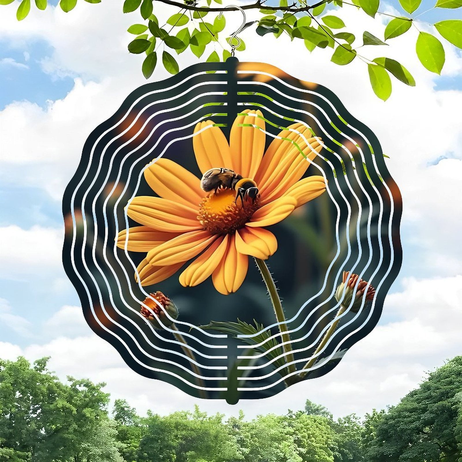 3D Metal Hanging Wind Spinners with Vibrant Orange Flower Design ...