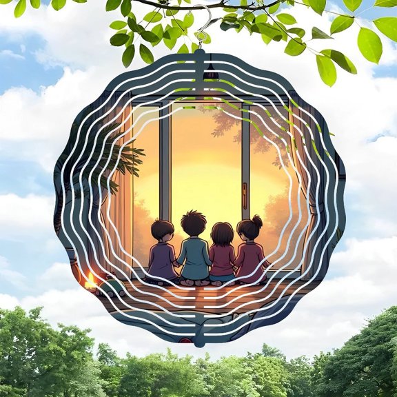 3D Metal Hanging Wind Spinners with Wavy Pattern Design - Perfect for Yard and Garden Decor Captivating Movement and Colorful Display