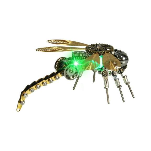 3D Metal Mechanical Dragonfly Model Kit with Color-Changing LED Light - 260PCS Steampunk Insect Building Project, DIY Night Light Assembly for Home Desk Decor