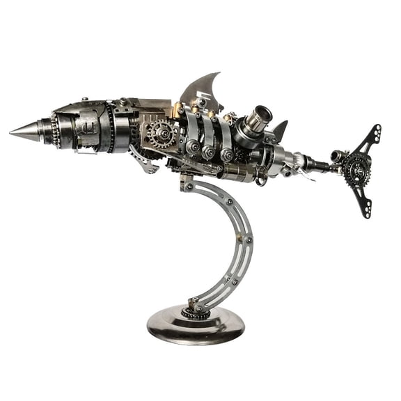 3D Metal Mechanical Shark Model Kit with Display Stand, 209PCS Stainless Steel DIY Ocean Animal Assembly Puzzle, Collectible Desk Decor for Hobby Enthusiasts
