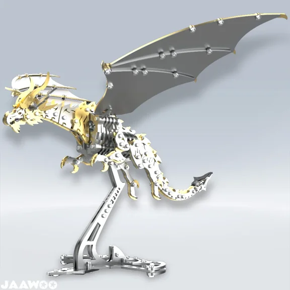 3D Metal Mechanical Steel Flying Dragon Assembly Art Model Kit,Gold