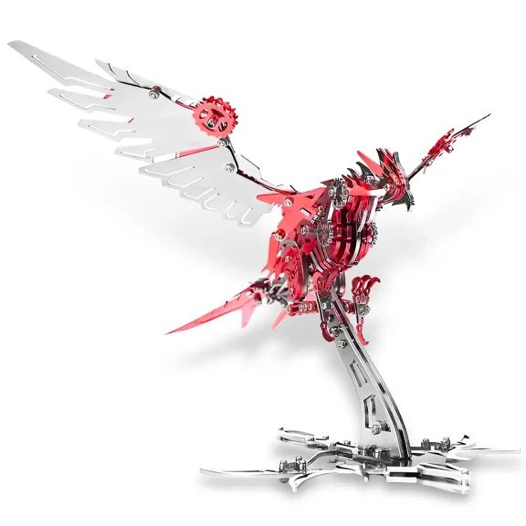 3D Metal Mechanical Steel Flying Eagle Assembly Ornaments Model Kit DIY Set,RED