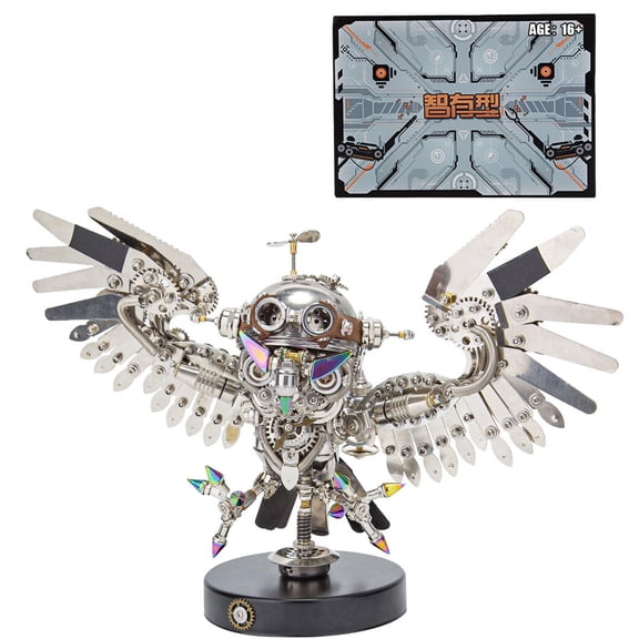 3D Metal Nocturnal Owl Model Kit with Eye Lights Effect, Mechanical Steampunk Animal DIY Assembly Model, 700+ Pieces for Adults to Build, Decor & Collectible Gift