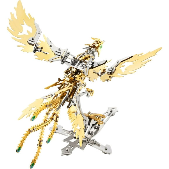 3D Metal Ornithopter Puzzles for Adults Model Kits: DIY Assembly Mechanical Phoenix Stainless Steel Animal Bird Toy Building Block Birthday Gifts for Men Women (Gold Phoenix)