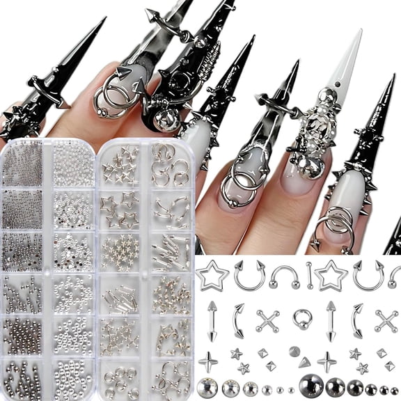 3D Metal Punk Bullet Nail Art Rivet Silver Black Nail Charm Alloy Gothic Stars Studs Spikes Beads Steel Balls Rock Mini Flat Back Y2K Nail Art Studs Nail Gems Nail Supplies Decoration
