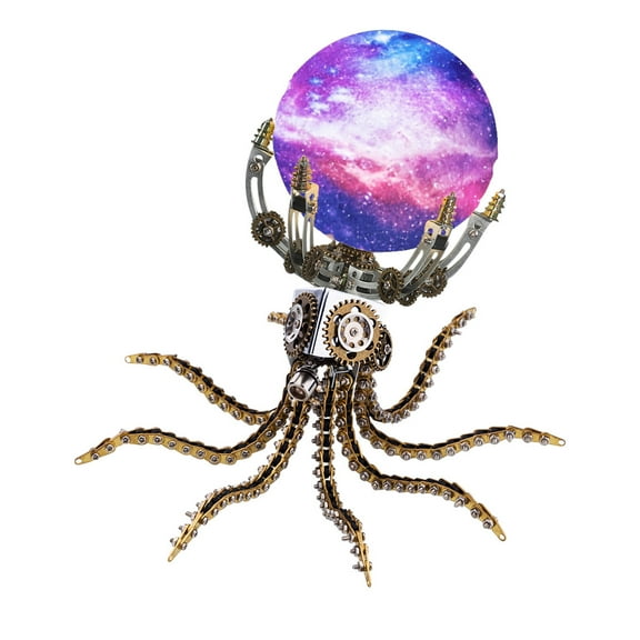 3D Metal Puzzle for Adults, 1060+PCS DIY Assemble Steampunk Metal Octopus & Star Sky Light Model with Touch-Controlled 16 Colors LED Light, Creative Decorations for Home or Office