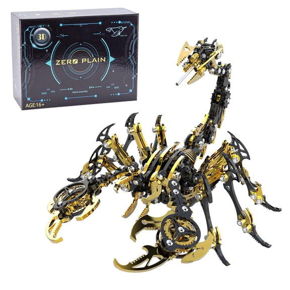 3D Metal Puzzle for Adults to Build, Mechanical Steampunk Scorpion Animal Assembly Model Kit, Creative Home and Office Decor & Gift (200+ Pieces/Black & Golden)