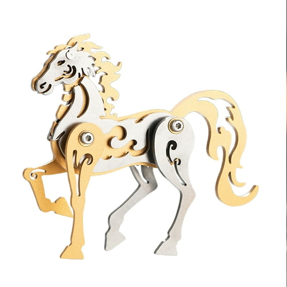 3D Metal Puzzle for Adults & Teens, 100PCS DIY Mechanical Zodiac Horse Aluminum & Copper Assembly Kit, Creative Desktop Ornament Gift for Enthusiast (Gold)