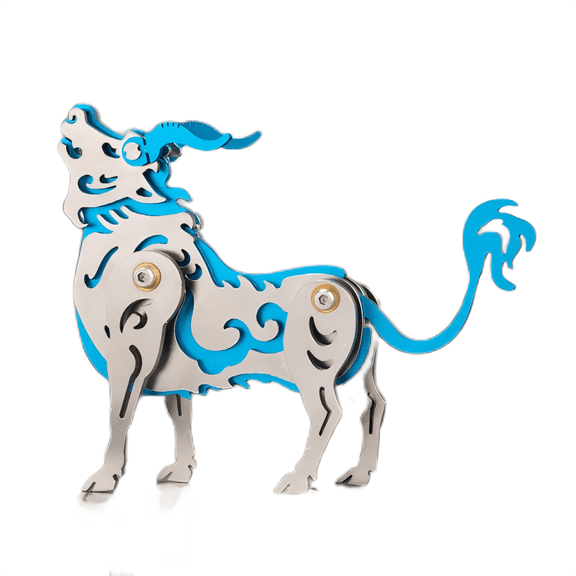 3D Metal Puzzle for Adults & Teens, 80PCS DIY Mechanical Zodiac Ox Aluminum & Copper Assembly Kit, Creative Desktop Ornament Gift for Enthusiast (Blue)