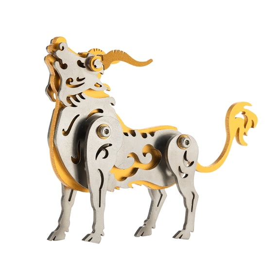 3D Metal Puzzle for Adults & Teens, 80PCS DIY Mechanical Zodiac Ox Aluminum & Copper Assembly Kit, Creative Desktop Ornament Gift for Enthusiast (Gold)