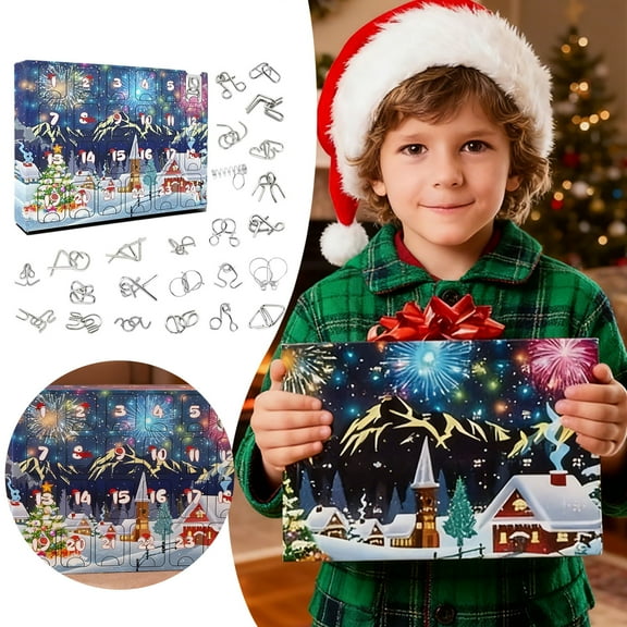 3D Metal Puzzle Advent Calendar 2025 Christmas Countdown with 24 Brain Teaser Puzzles Toys for Xmas for Kids and Adults in Gift Box Mind Challenge Games